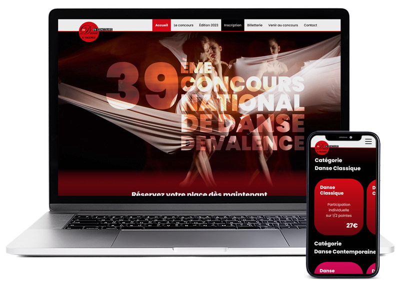 Vue du site internet du concours national de danse de Valence réalisé par UNIKOM avec systeme de gestion du concours embarqué